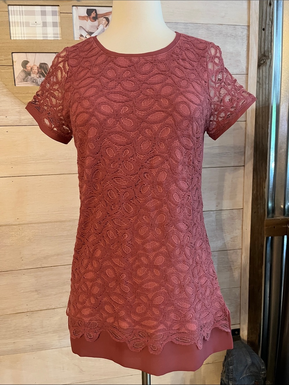 NEW The Limited Rose Lace Short Sleeve Tunic Top S